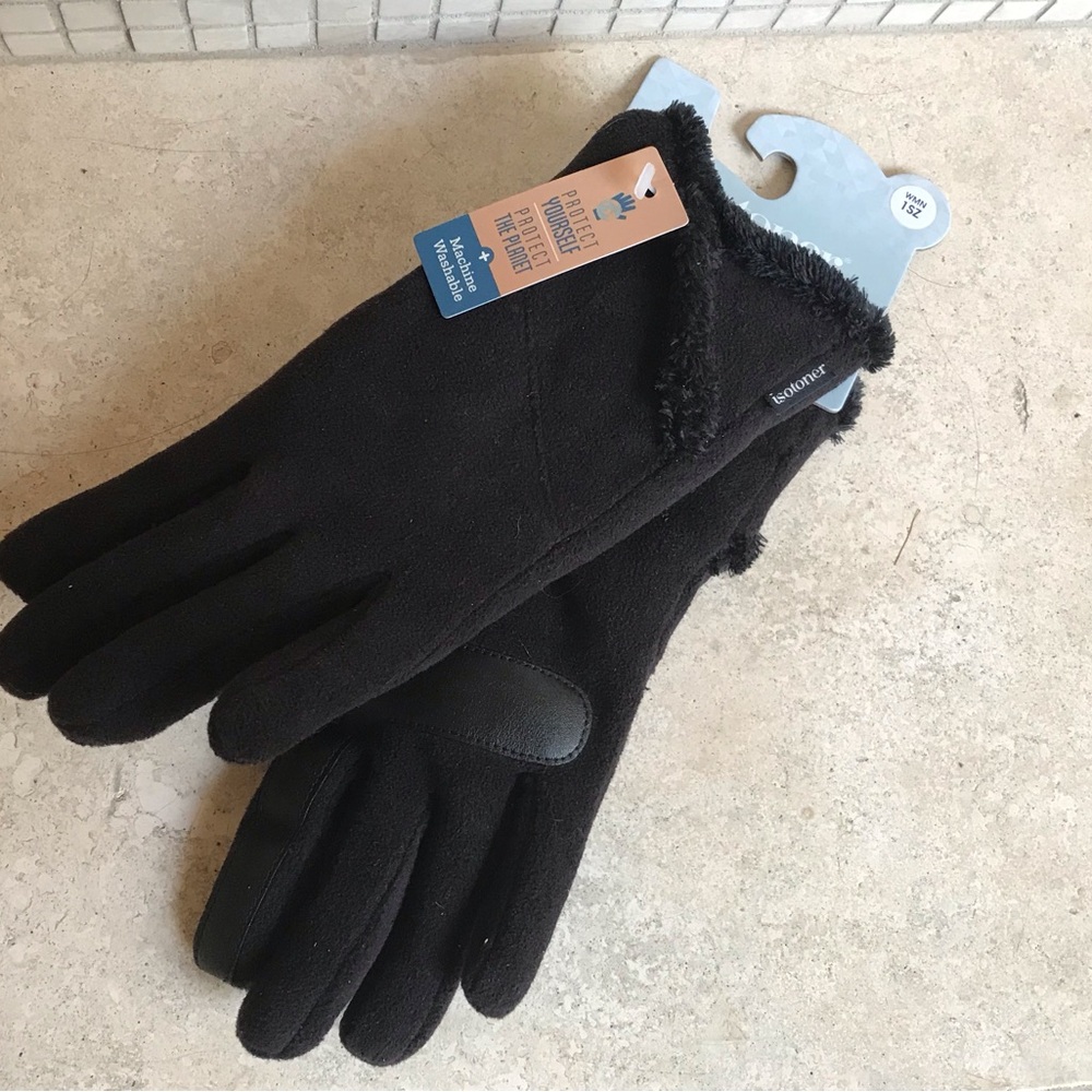 ISOTONER SMART DRY GLOVES LUXURIOUS WARM BLACK WATER REPELLENT 1 SIZE